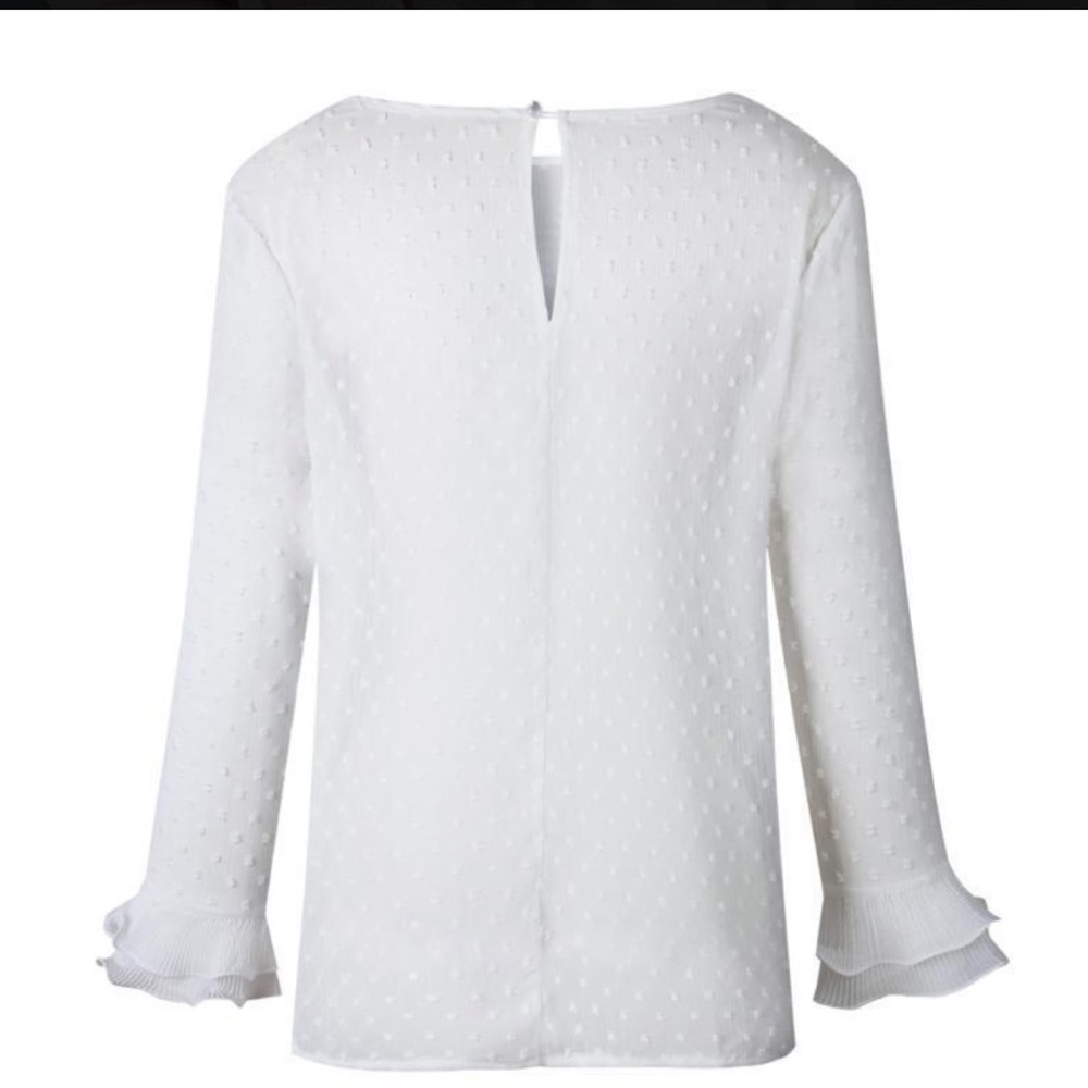 Sheer White Blouse with Ruffle Detail NWOT - Picture 3 of 5